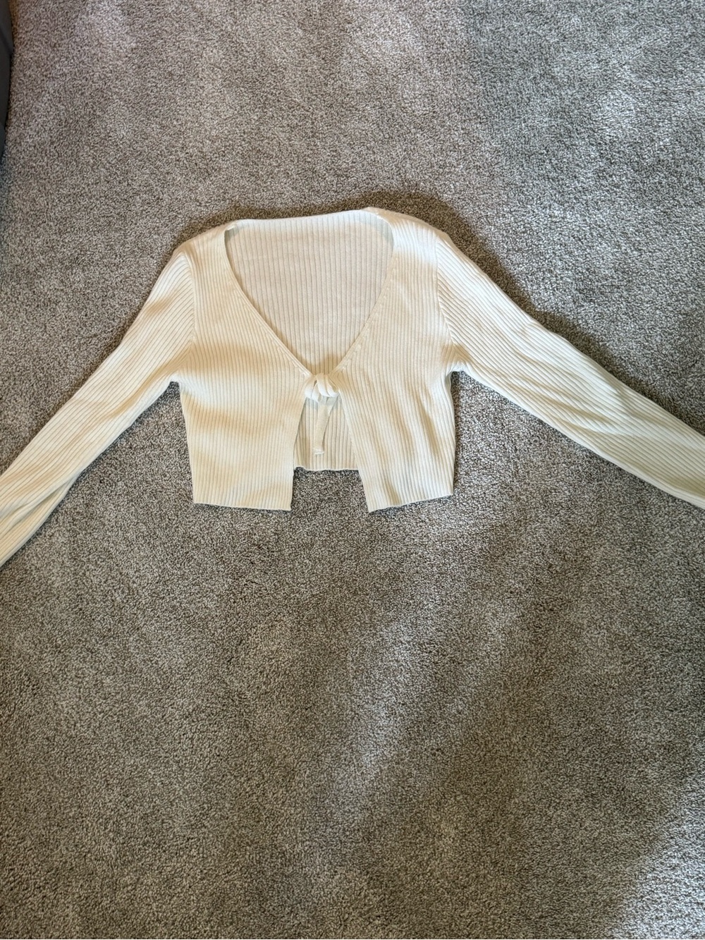 Cream Ribbed Cropped Tie-Front Cardigan